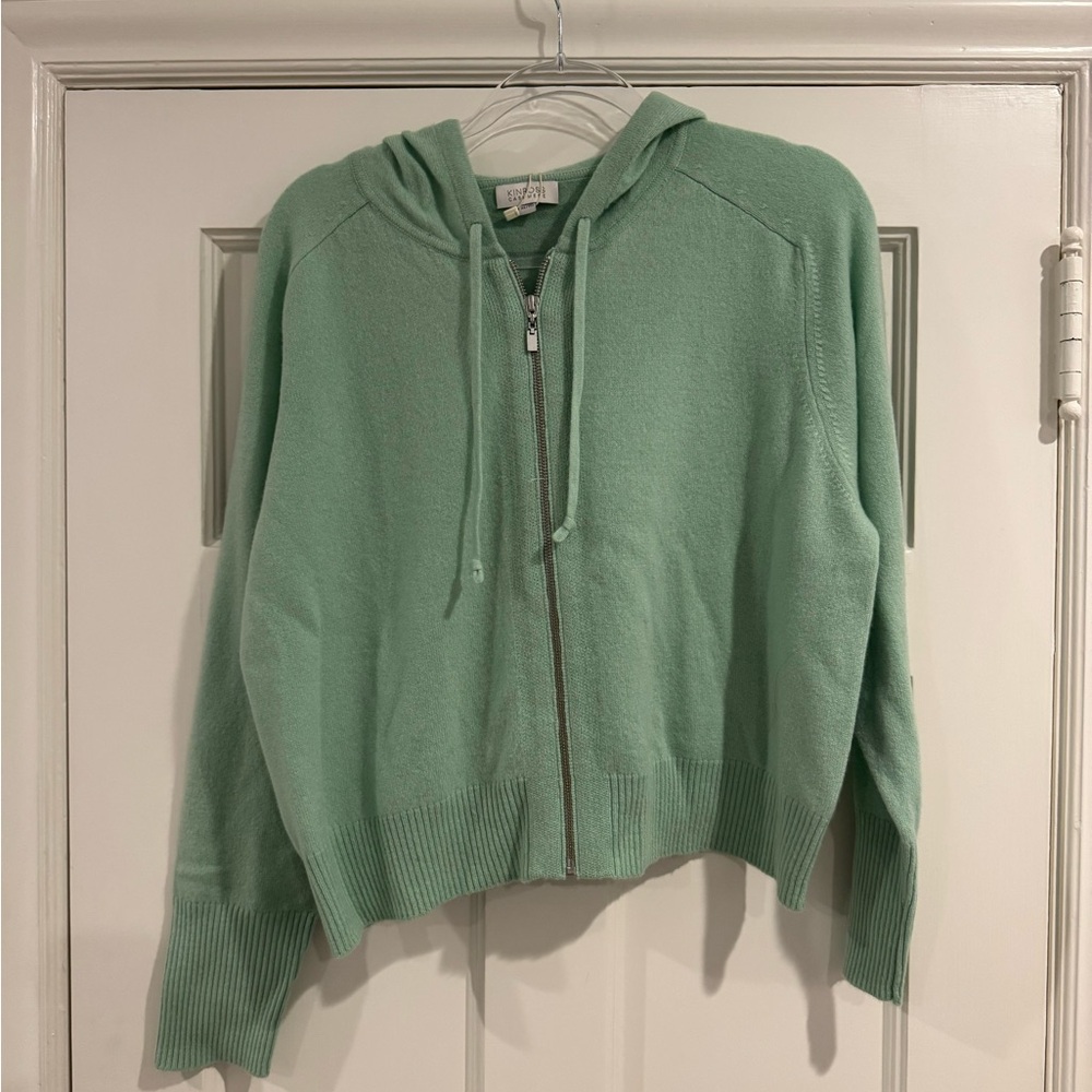 Kinross Cashmere Light Green Zip-Up Hoodie